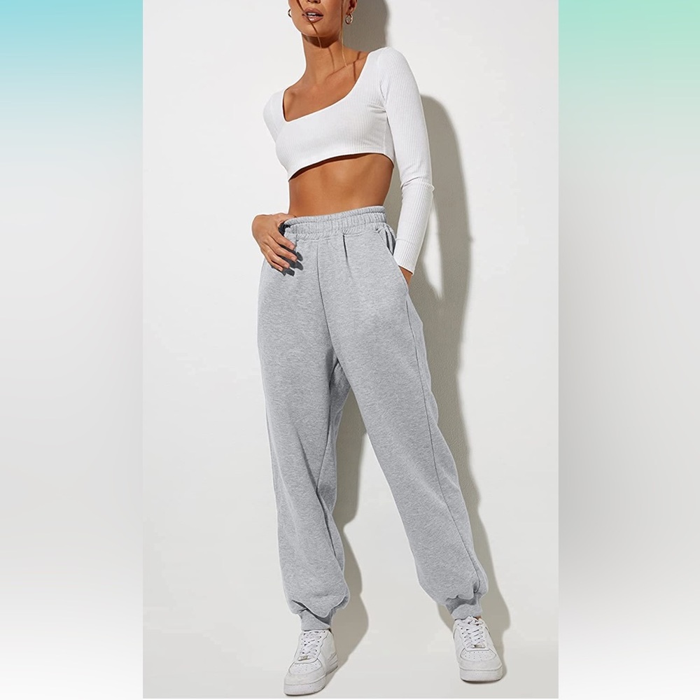Yovela Womens High Waisted Baggy Sweatpants Comfy Cotton High Waist Jogger Pants